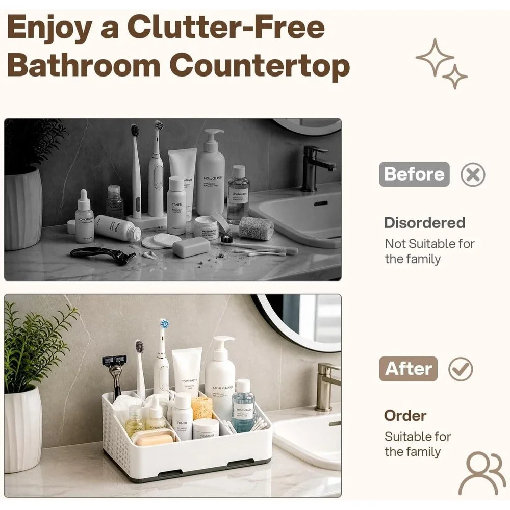 Bathroom Toothbrush Holder Countertop Organizer with Drainage Charger Storage